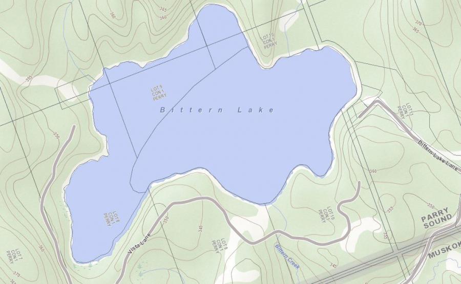 Topographical Map of Bittern Lake in Municipality of Perry and the District of Parry Sound